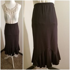 Black Flared Hem Pencil Midi Skirt